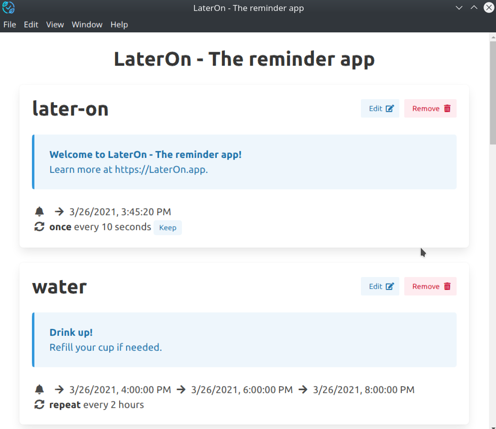 LaterOn reminders management